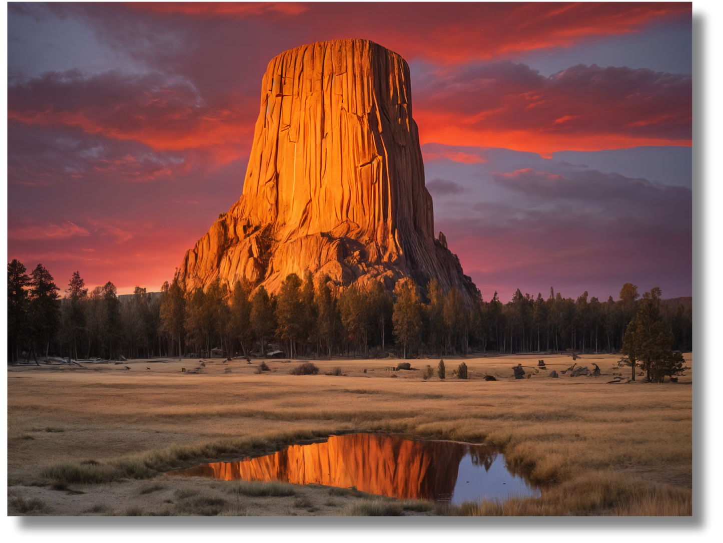 Devils Tower Red Sunset Wall Art