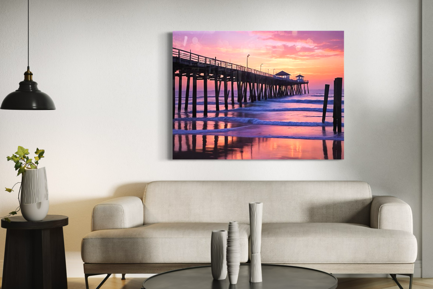 Newport Beach Pink Sunset Living Room Wall Art