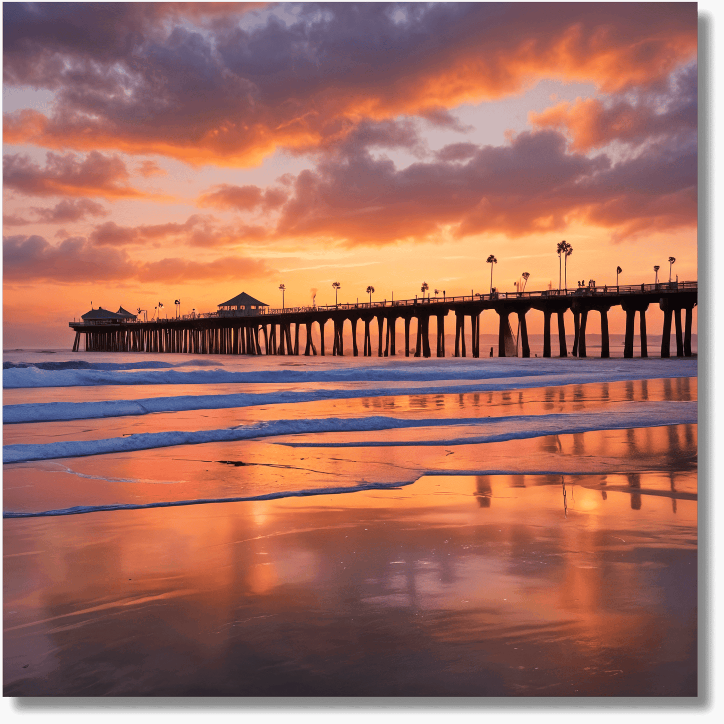 San Diego Pier Sunset Square Metal Art Print