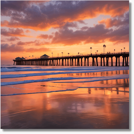 San Diego Pier Sunset Square Metal Art Print