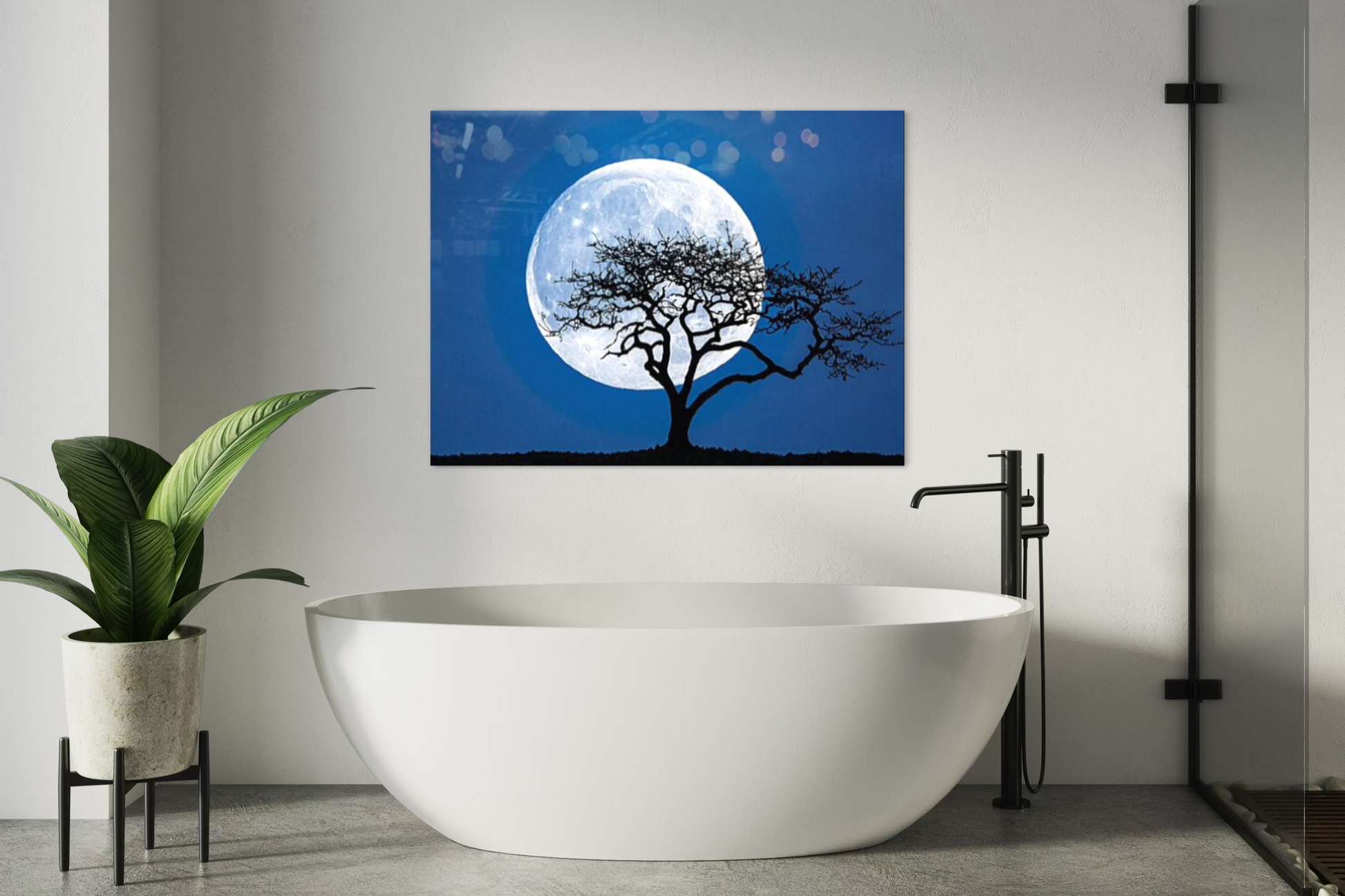  Blue Full Moon Echoes Bathroom Wall Art