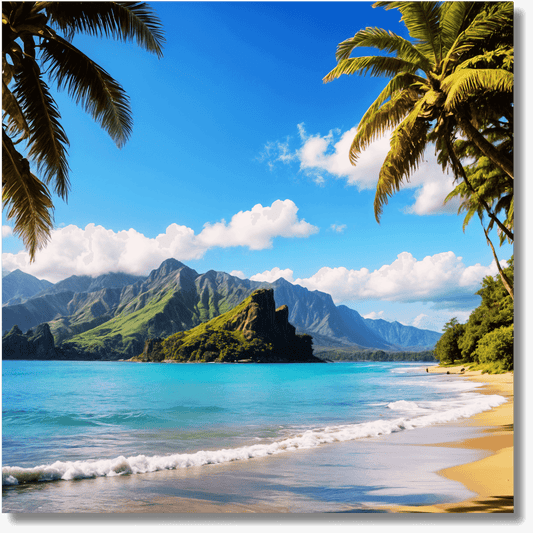 Hanalei Bay, Hawaii Beach II Square Metal Art Print