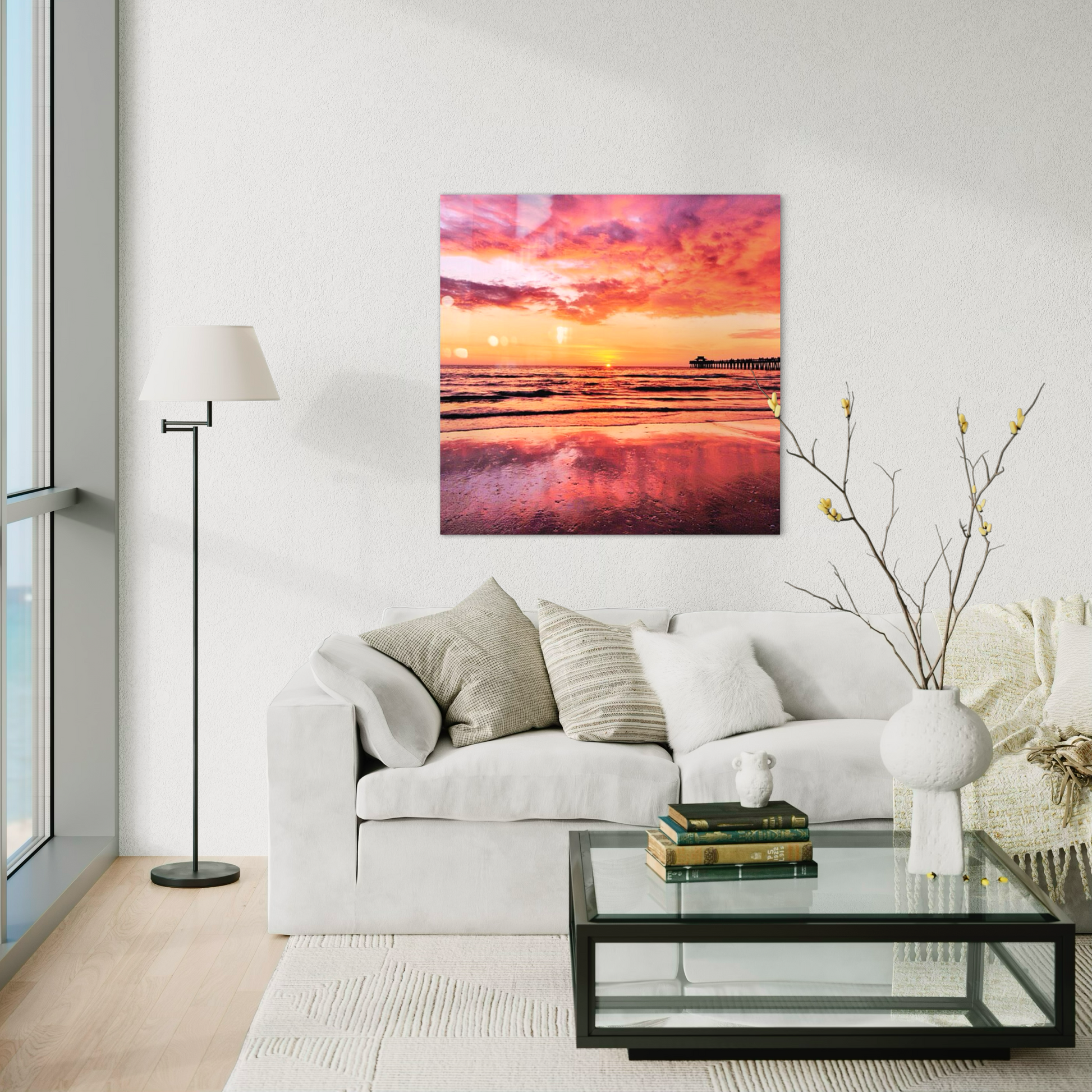 Naples Beach Pink Sunset Wall Art