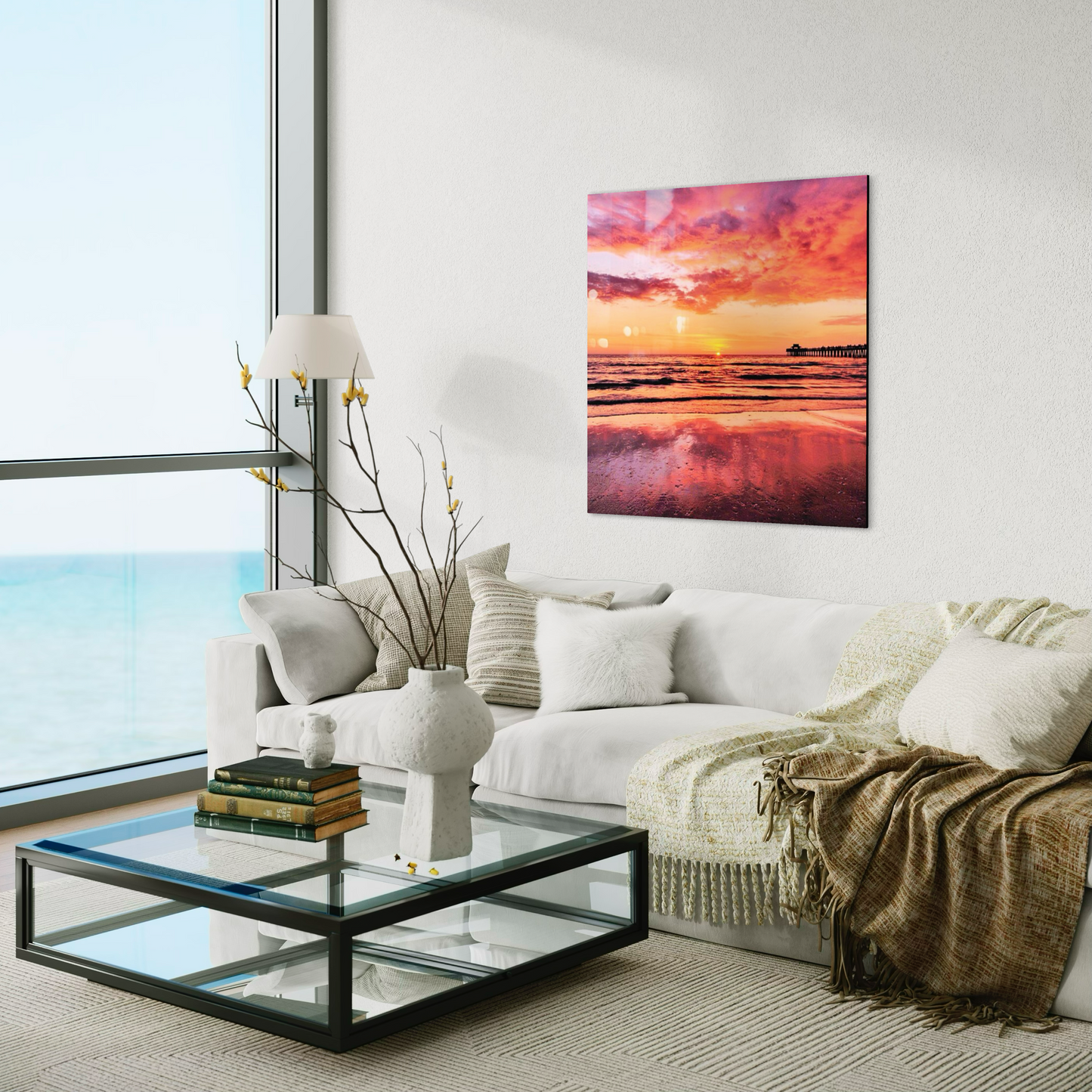 Naples Beach Pink Sunset Living Room Artwork