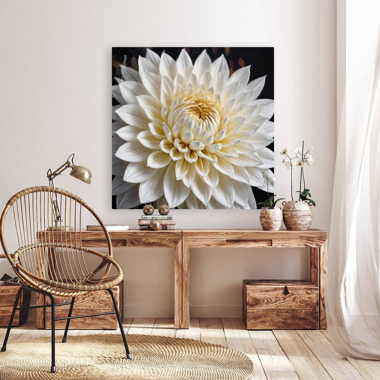 Pure White Dahila Hanging Metal Wall Art