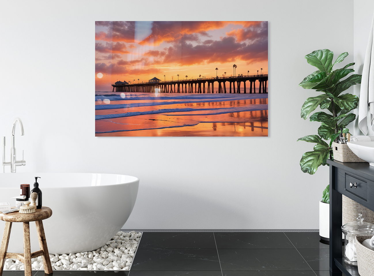 SAN DIEGO BEACH AT THE PIER Hanging Art Print