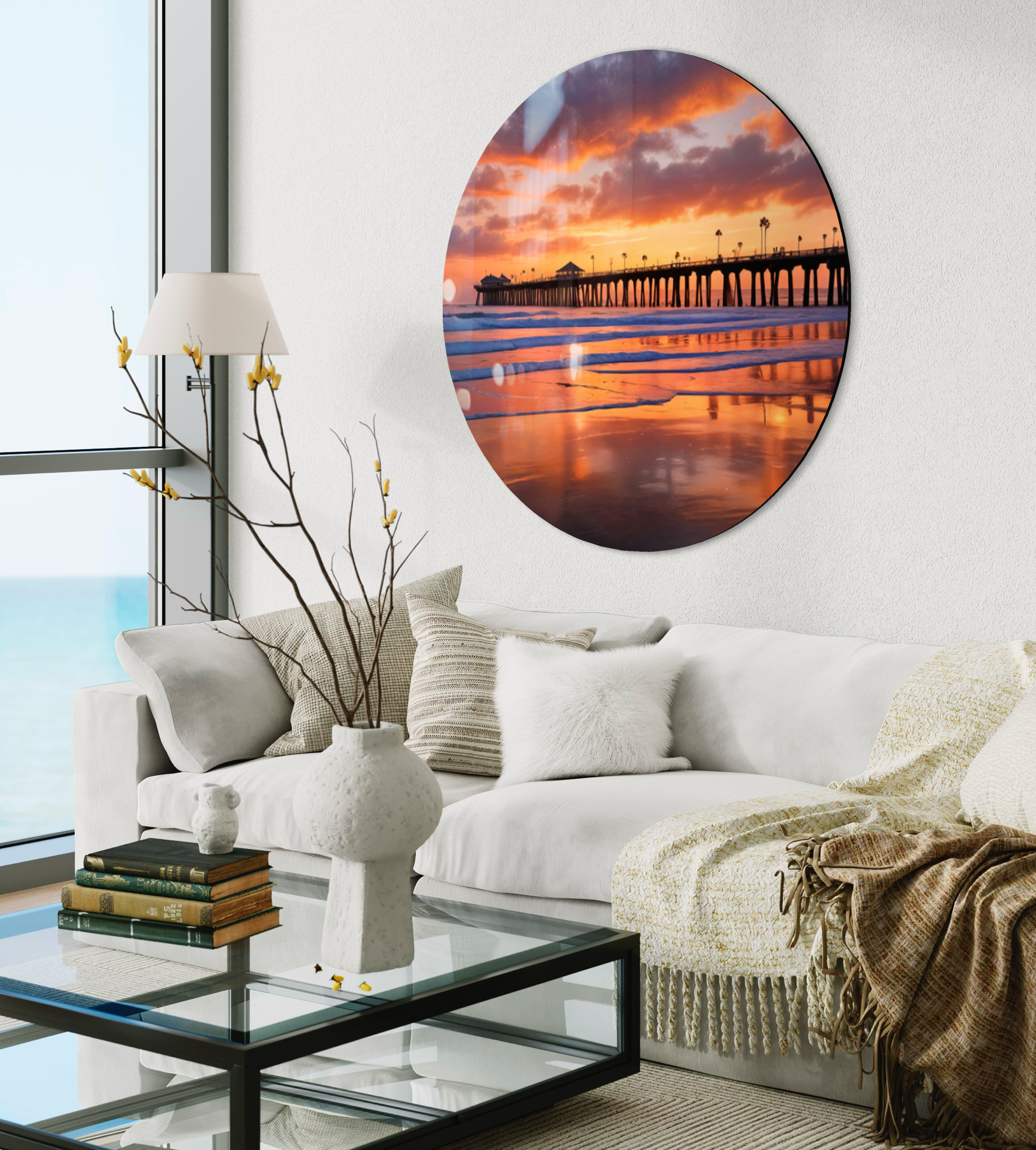 San Diego Pier Sunset Round Art